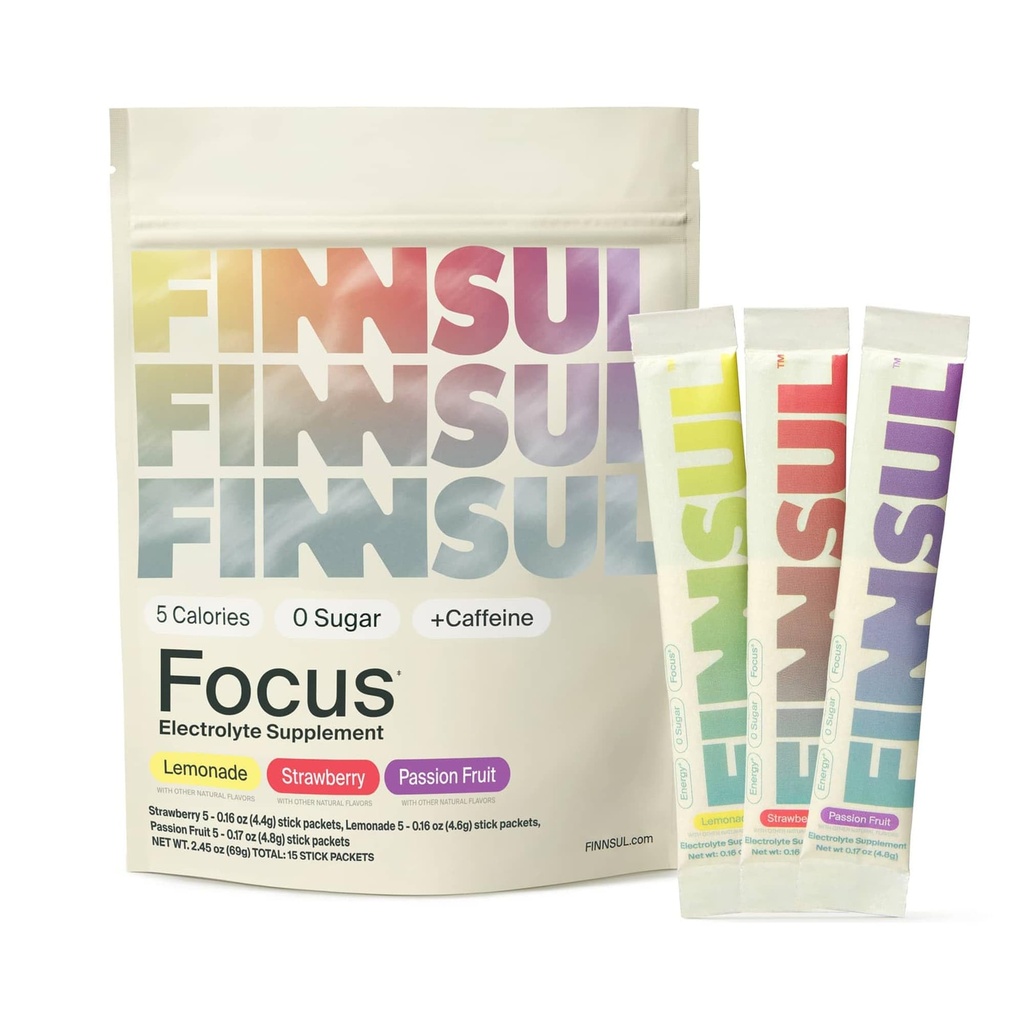 Focus + Caffeine Electrolyte Drink Mix Cognizin, Magnesium, Biotin, Vitamin B for Energy, Hydration & Mental Clarity — Sugar Free, Low Calorie (15 Packets), Variety Pack