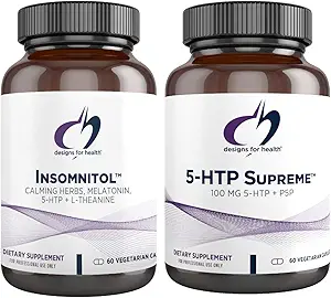 Design til sundhed 5-HTP + Insomnitol Duo - Mood Supplement, omfatter Valerian, Melatonin, og L- Theanin (2 produktsæt)