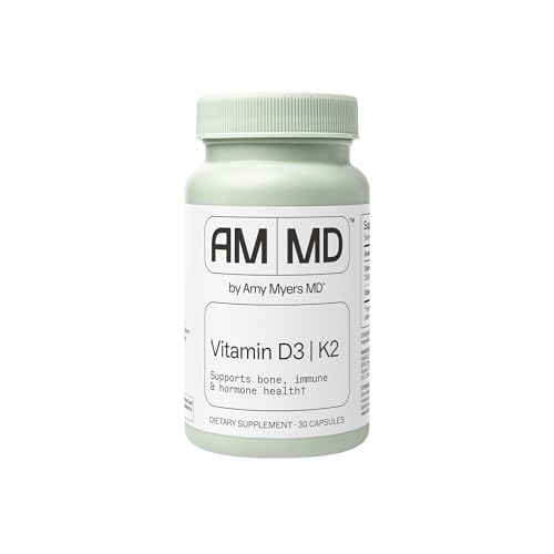 Amy Myers MD D3 / K2 10. 000 IE kapsler - Dagligt vitamintilskud for ben, immun- og hormontilskud - Sund Mindset & Afslapningsstøtte - 30 kapsler