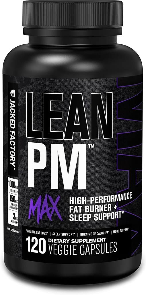 Jacked Factory Lean PM Max - high-performance vægttab, dvalestøtte, Fat Burner, & Appetite Suppressant for mænd og kvinder w / Melatonin, Magnesium, Carnipure, & Ashwagandha - 120 Diet Pills