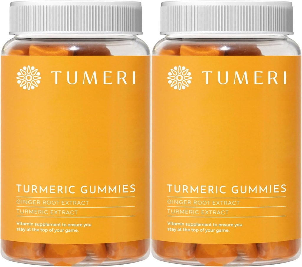 TUMERI Gurkemeje og Gurkemeje - Gurkemeje Fælles Support - 60 Count Natural Tropical Fruit Flavored Vegan Gummies - Pack of 2