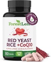 ForestLeaf Red Gær Rice med CoQ10 Supplement - 1215mg Extra Strength Red Gær Rice Kapsler med Alpha Lipoic Acid & Organic Flaxseed, Citrinfri - 180 Kapsler