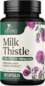 Milk Thistle Extract 1000mg - Lever Rengøring Detox & Reparation Formel med Mælkebøtte Extract - Urteudtræk - Nature 's Milk Thistle w / Silymarin Marianum, understøtter leversundhed - 60 kapsler