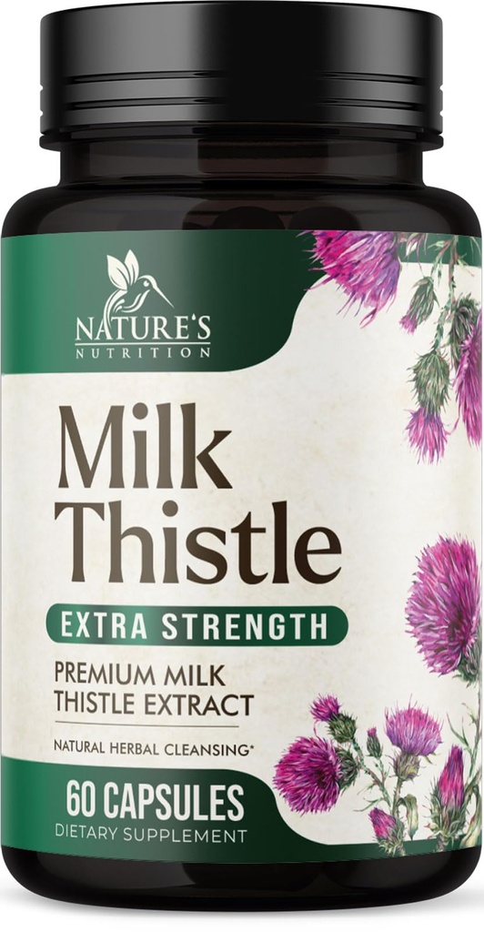 Milk Thistle Extract 1000mg - Lever Rengøring Detox & Reparation Formel med Mælkebøtte Extract - Urteudtræk - Nature 's Milk Thistle w / Silymarin Marianum, understøtter leversundhed - 60 kapsler