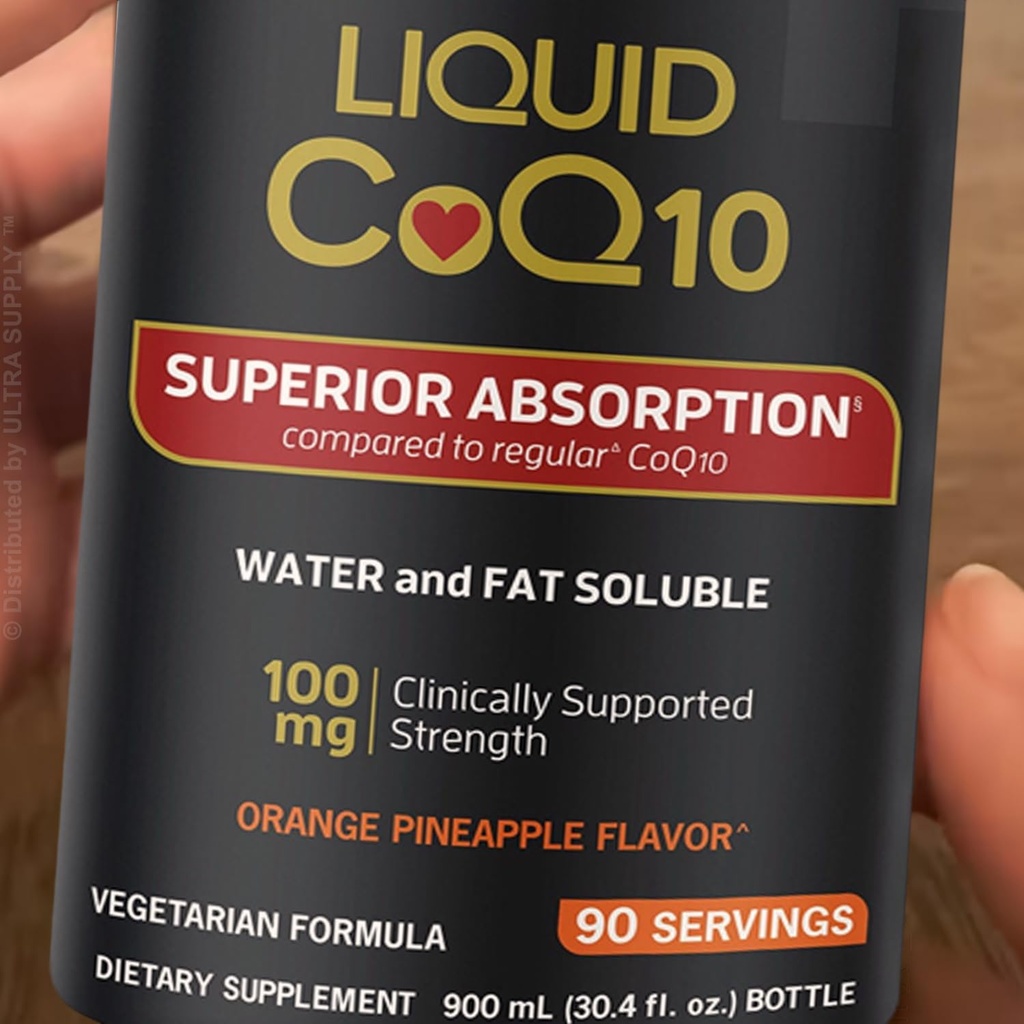 Liquid CoQ10 (30.4 fl oz.) 100 mg Ubiquinone, Superior Absorption Formula, Water & Fat Soluble Coenzyme Q10, Orange Pineapple Flavor