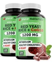 Rød Gær Rice 1200 mg kapsler med CoQ10 - Opretholde sunde Cholesterol Niveauer, Urte Heart Health Vegan Red Gær Rice Supplement - Rød Rice Gær med CoQ10 for kvinder og mænd - 120 Ct (2 - Pack)
