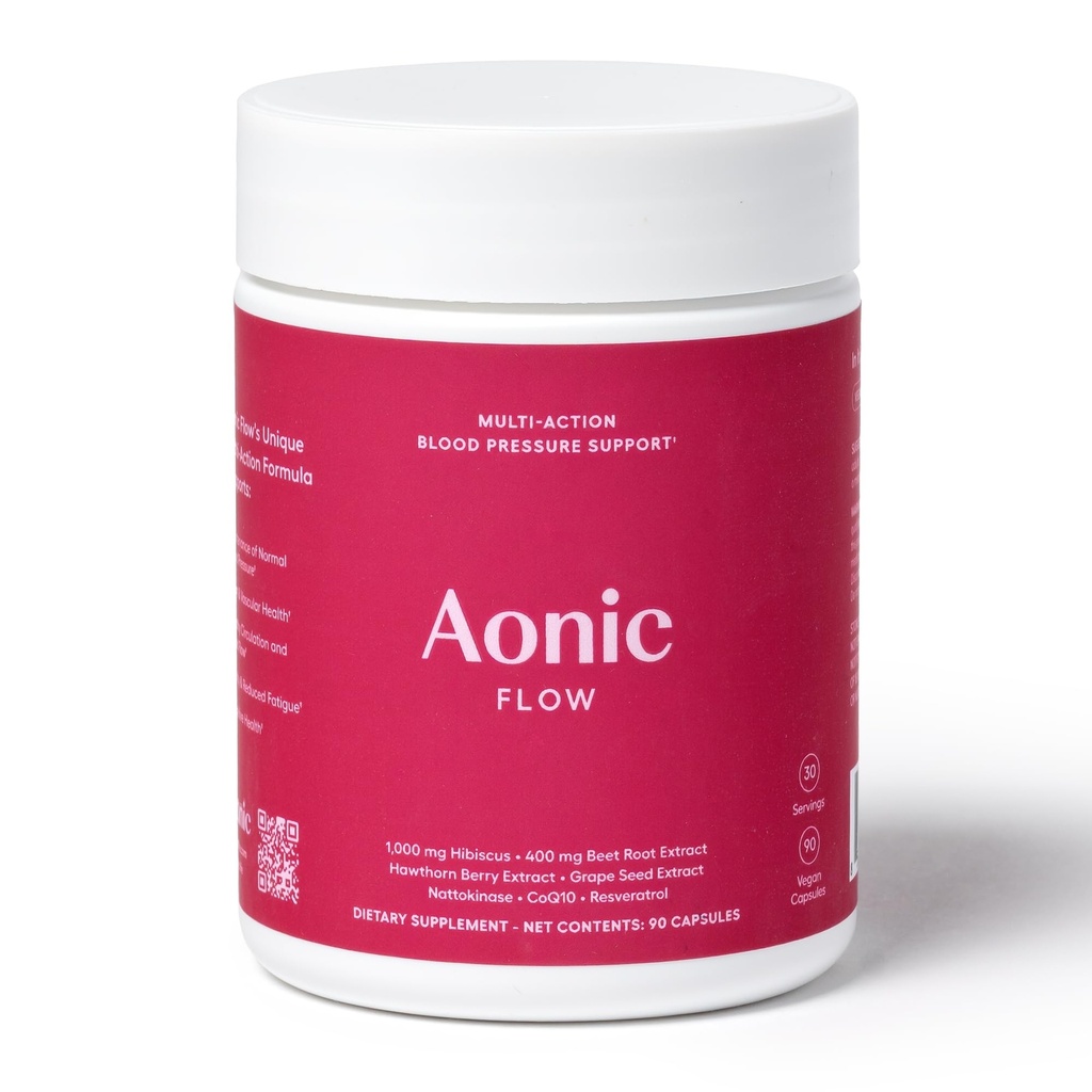 AONIC Flow | Healthy Blood Pressure Support | Multi-Action Formula with 1gr Hibiscus, 400mg Beet Root Extract (100mg Nitrates) CoQ10, Resveratrol & Hawthorn, Non-GMO & Vegan (90 Capsules)