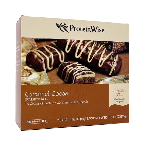 PROTEINWISE Nutrition Bar, High Protein, Vitamins and Minerals, Weight Loss Friendly Healthy Snack, 7/Box (Caramel Cocoa)