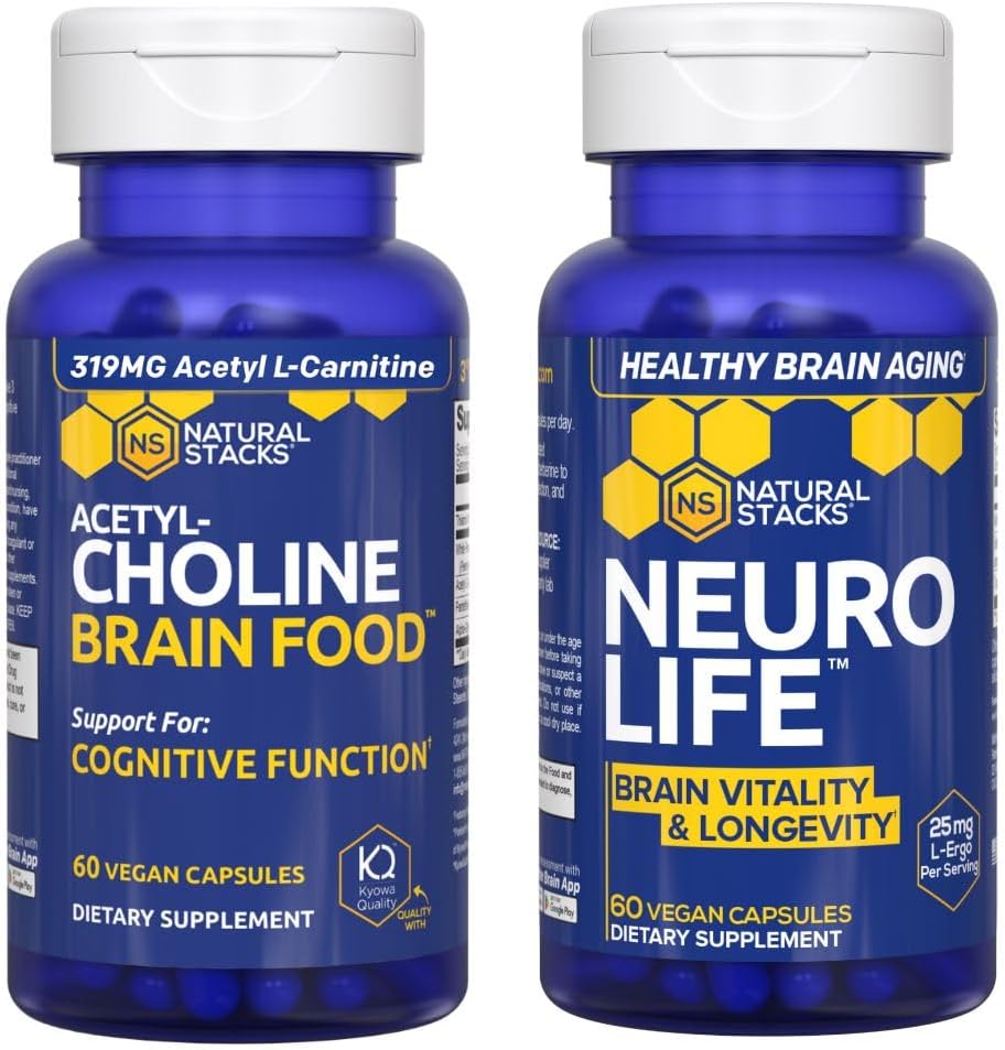 NATURLIGE STAKKER NeuroLife + Acetylcholine Brain Food Bundle - understøtter kognitiv funktion & Brain Longevity * - 120 Total kapsler