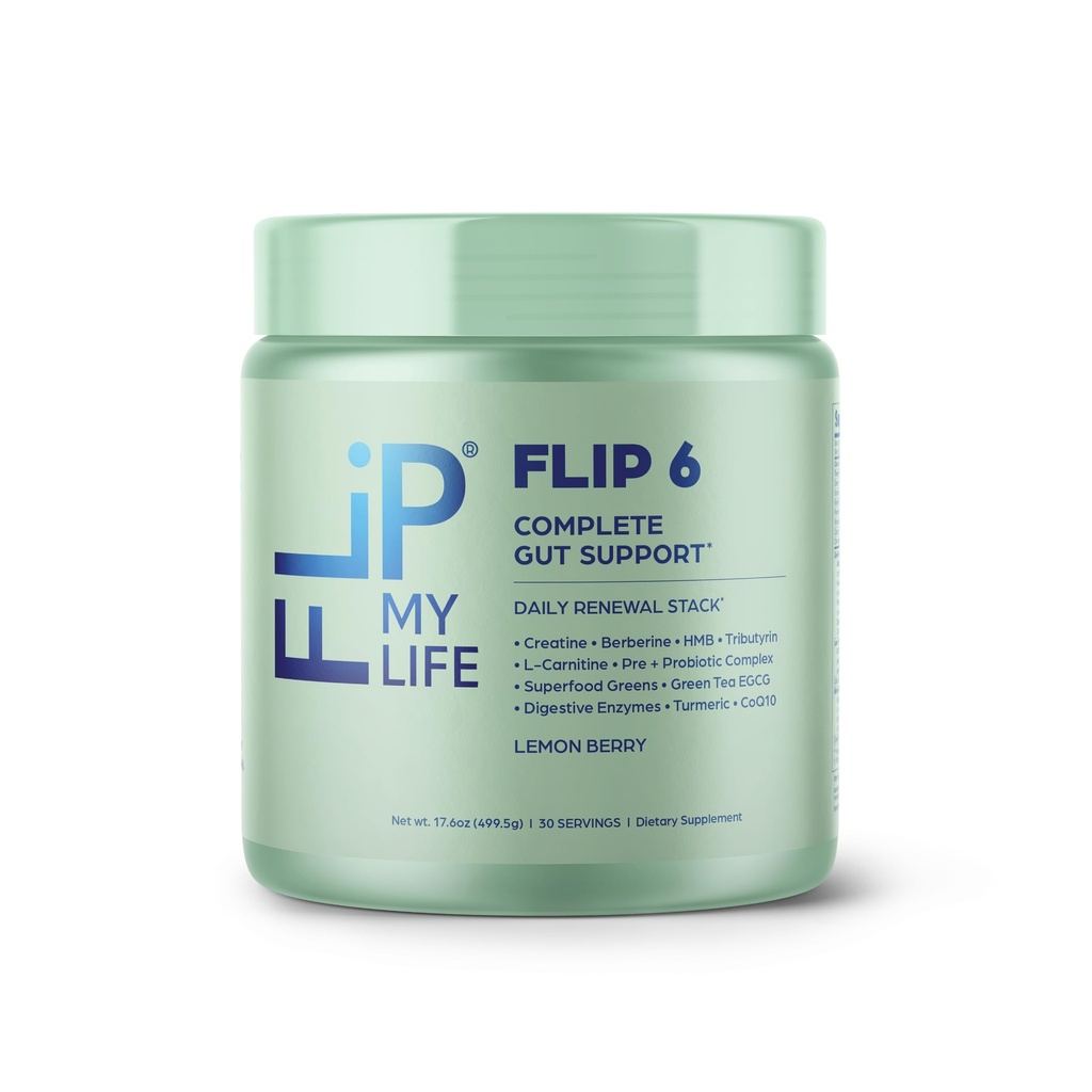 FLIP 6 Gut Health Powder – Complete Gut Support | Supports Regularity, Muscle & Metabolic Efficiency, GLP-1 Symptoms | Probiotics, Prebiotics, Enzymes, Creatine, Berberine | Lemon Berry, 30 Servings