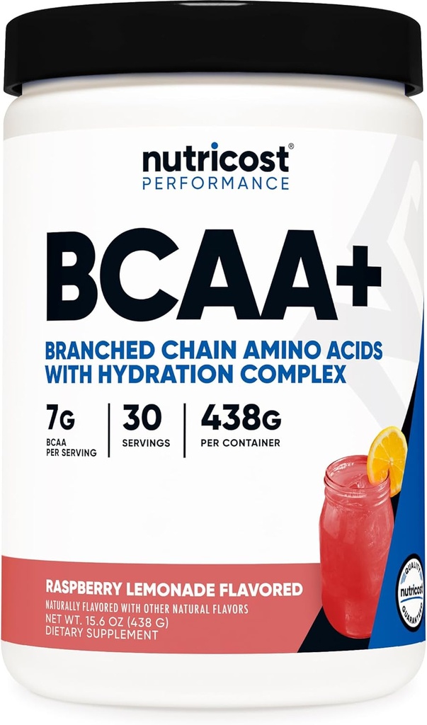 Nutricost BCAA + Hydration Powder (Raspberry Lemonade) 30 Servering - Forgrenet kæde Aminosyrer med Hydration Complex - Gluten- Free, Non- GMO