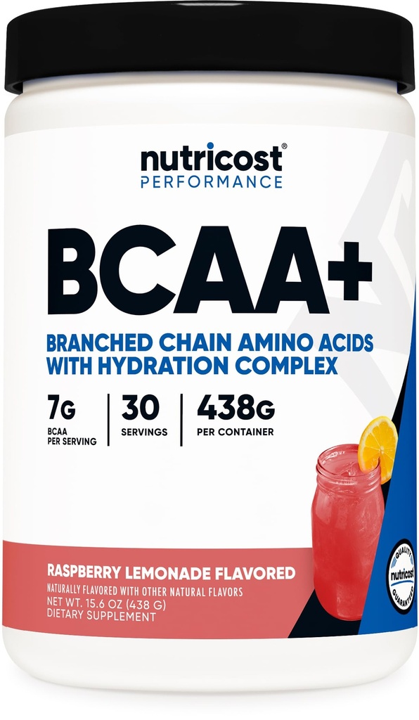 Nutricost BCAA + Hydration Powder (Raspberry Lemonade) 30 Servering - Forgrenet kæde Aminosyrer med Hydration Complex - Gluten- Free, Non- GMO