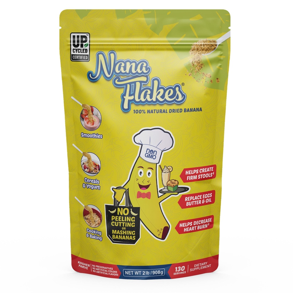 Nutritional Designs Nana Flakes 100% Pure Banana Flakes Medical Food Powder - Decrease Fat Intake & Natural Remedy to Firm Stools - Great Source of Protein & Fiber (Banana, Two Pound Bag)