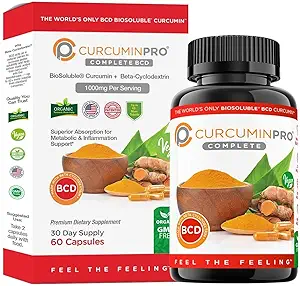 CurcuminPro Complete - Høj Absorption Gurkemeje supplement. Protein- drevet Gurkemeje Kapsler med bioopløselig Curcumin for maksimal effektivitet. Naturlig Curcumin supplement (60 Tæl)
