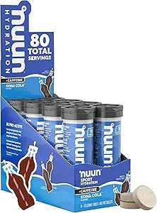 Nuun Sport + koffein Electrolyte Tablets - Opløselig i vand, Kona Cola Flavor, 5 essentielle elektrolytter til hydrering, 1g sukker drik mix, Vegan, Non- GMO, 8 Pack (80 Total Servering)