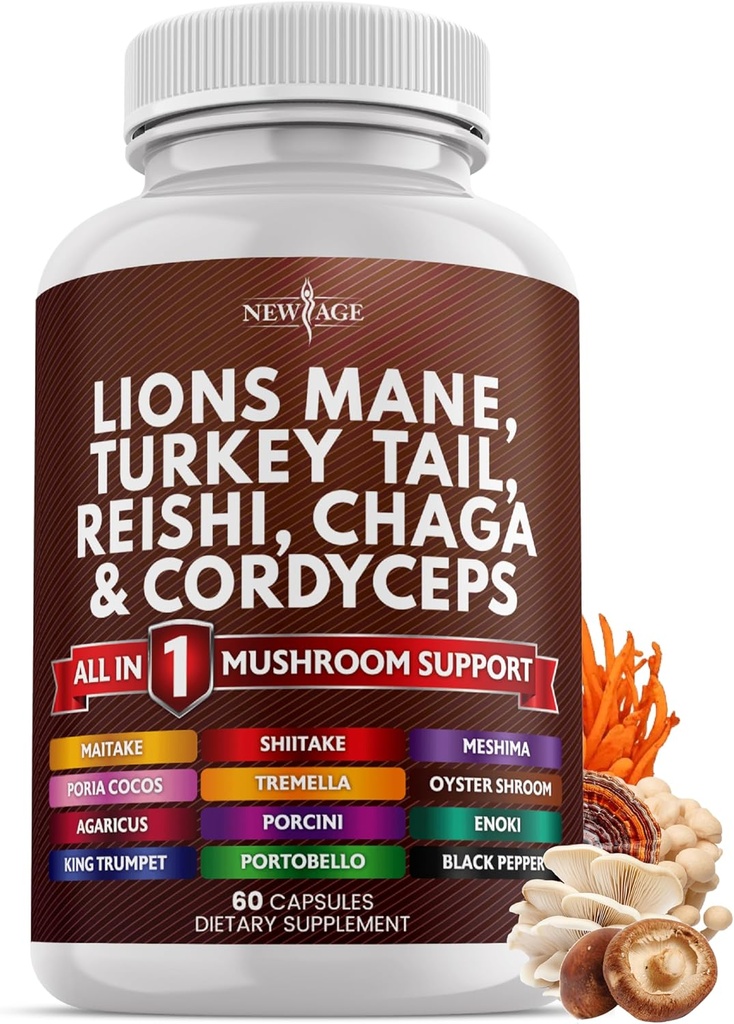 NYE AGE Lions Mane Mushroom supplement med Tyrkiet Tail Reishi Cordyceps Chaga med Marshmallow Root