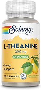 SOLARAY L Theanine 200mg, Mood Support Supplement with Vitamin B6 - Calming Support During Occasional Stress - Natural Lemon Lime Flavor - 60-Day Guarantee, Lab Verified - 30 Servings, 30 Chewables