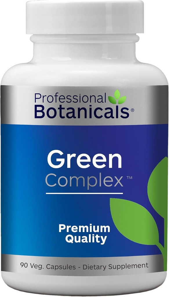 Professionel Botanicals Green Complex - Vegan Non GMO Organic Spirulina Alger, Organic Barley Grass Eleuthero, Cordyceps, Rhodiola Rosea, Reishi, Ashwagandha Superfood Supplement - 90 Vegetarisk Caps