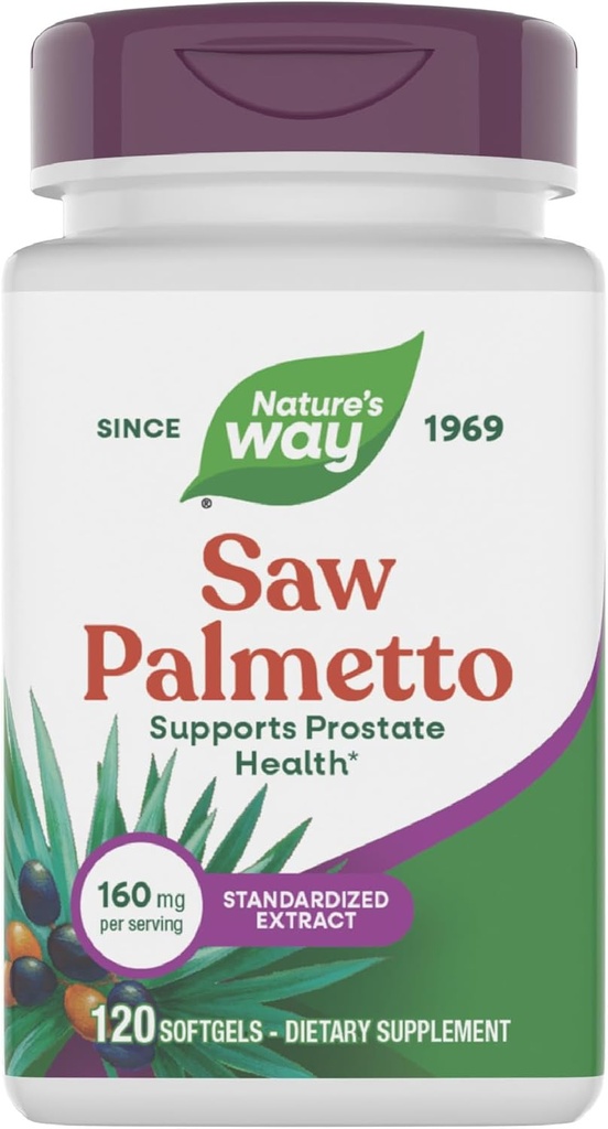 Nature 's Way Saw Palmetto Premium Extract, Prostate Health Support til mænd *, 160 mg per servering, 120 Softgels (Packaging May Vary)