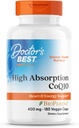 Doctor 's Best High Absorption CoQ10, Heart & Energy Support, USP Verified, Naturlig Fermenteret CoQ10, Non- GMO Gluten Free, Soy Free, Vegan 180 Veggie Caps