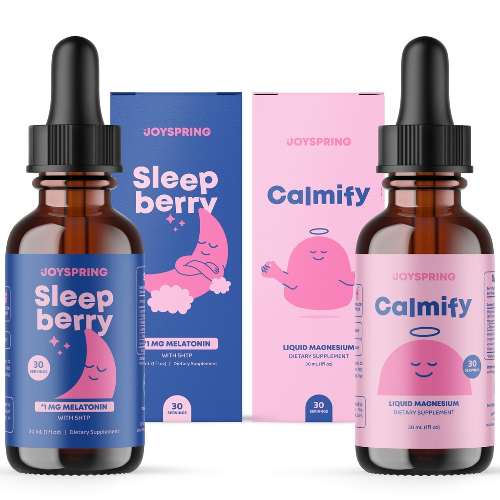 JoySpring Magnesium Citrat Flydende & Magnesium Glycinat og Sleepberry Melatonin 1MG til børn