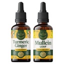 HERBAMAMA Liquid Drops Kit - Bundle of Turmeric Ginger Extract and Mullein Leaf Tincture 2 fl oz - Vegan, Non-GMO, Sugar & Alcohol-Free - 2 Pack