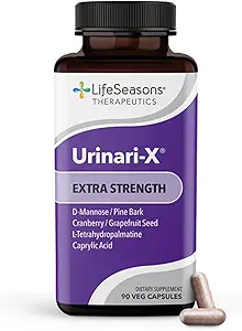 Urinari- X Extra Strength with Enhanced Comfort - Urinary Tract Support - Hurtig UTI Relief - Vitamin supplement til Brege Funktion - D- Mannose, Tranebær, Pinebark, Uva Ursi & Grapefrugt - 90 Kapsler