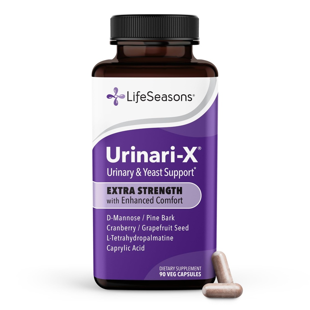 Urinari- X Extra Strength with Enhanced Comfort - Urinary Tract Support - Hurtig UTI Relief - Vitamin supplement til Brege Funktion - D- Mannose, Tranebær, Pinebark, Uva Ursi & Grapefrugt - 90 Kapsler