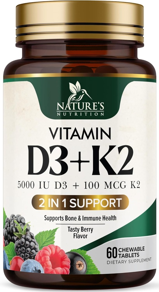 D3- K2 - vitamintilskud 124; 5000 IE D3 + K2 100 mcg