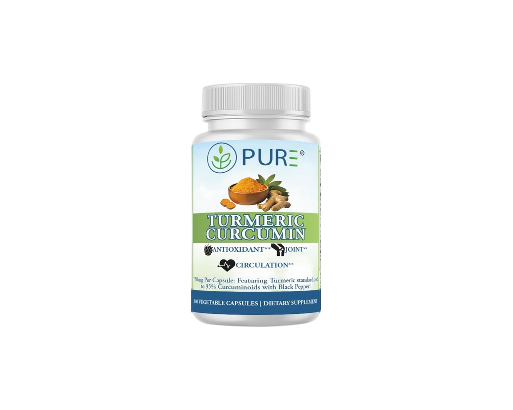 PURE® Turmeric Curcumin 750 mg - 180 Vegetable Capsules - Standardized to 95% Curcuminoids with BioPerine Black Pepper Extract - Antioxidant & Metabolic Support - Non-GMO, Made in USA