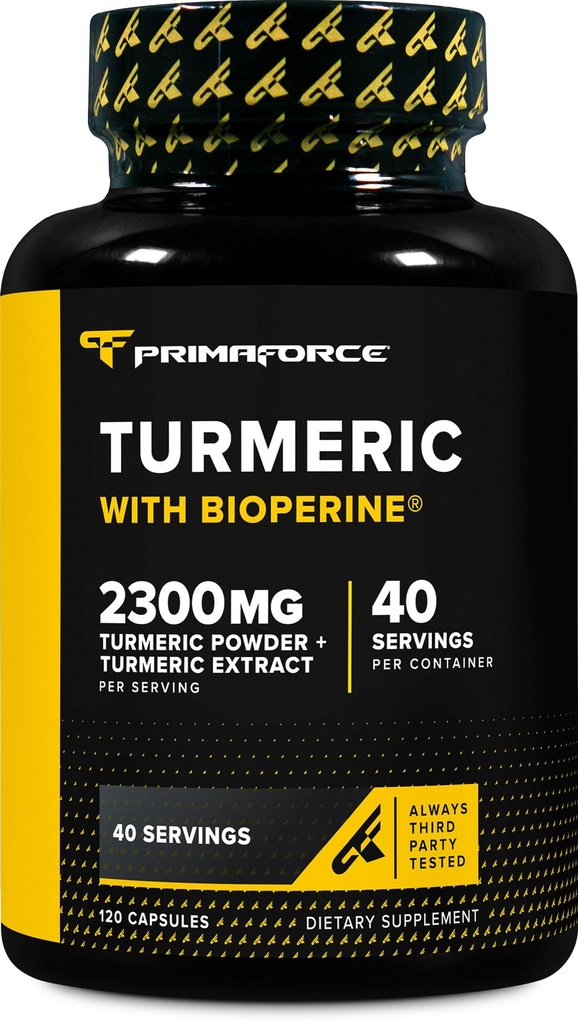 Primaforce Turmeric with Bioperine 120 Capsules, 2300 mg Per Serving - Dietary Supplement, 40 Servings