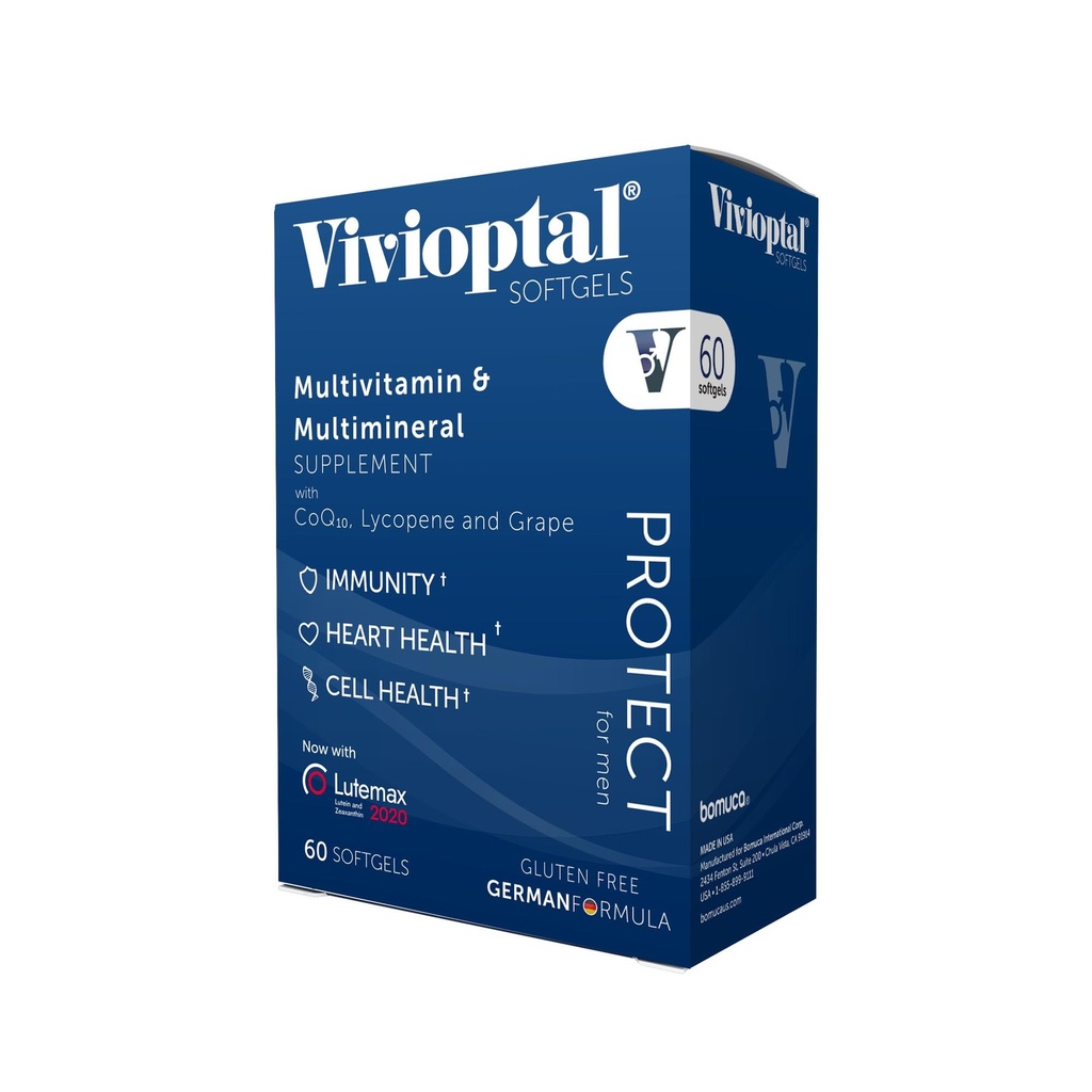Vivioptal Men, 60 Capsules, CoQ10, Lycopene & Resveratrol, Multivitamin & Multimineral, Gluten Free, German Formula