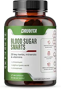 Blood Sugar Smarts - 20 Key Urter, Minerals & Vitamin - med Chrom, Alpha Lipoic Acid, Cinnamon & Bitter Melon, for Mænd Women- Non- GMO Natural- 120 Kapsler 60 dages forsyning