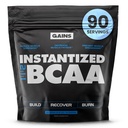 Gains in Bulk BCAA Powder, Pre Workout Plant Based Branch Chain Amino Acids, Gluten Free, Vegan Supplement with Keratin for Endurance & Strength During & Post Workout, Unflavored, 90 Servings