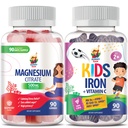 SUNNY SAM Iron Gummies for Kids & Adults & Magnesium Gummies for Adults - 500mg - Calm Magnesium Chews - Magnesium Citrate Chewable Supplement for Mood & Muscle Support. Iron Vitamins with Vitamin C.