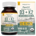 Organic Plant D3 + K2; 5000 iu D3 + 120 mcg K2 som All- Trans MK7 fra MenaQ7 ® - 100% Hel mad, Rå & Vegan