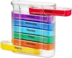 Medca Weekly Pill Organizer, Four Times- a- Day, 1 Dispenser med Stackable AM / PM Compartments