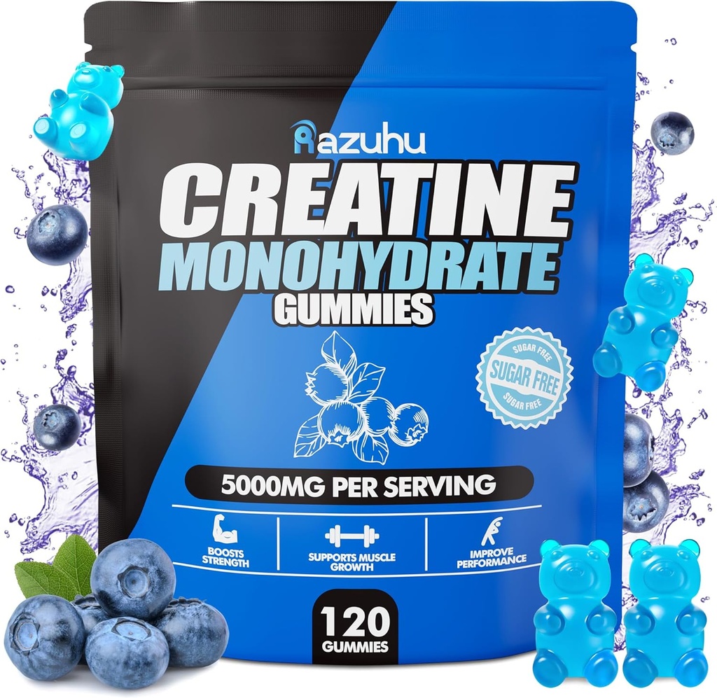 Før træning hcl creatine monohydrat Gummies, 120 Blå tyg til mænd (blåbær), kreatin hcl energi supplement til kvinder, valle Protein isolere Vital Kilde Feminine Gummies