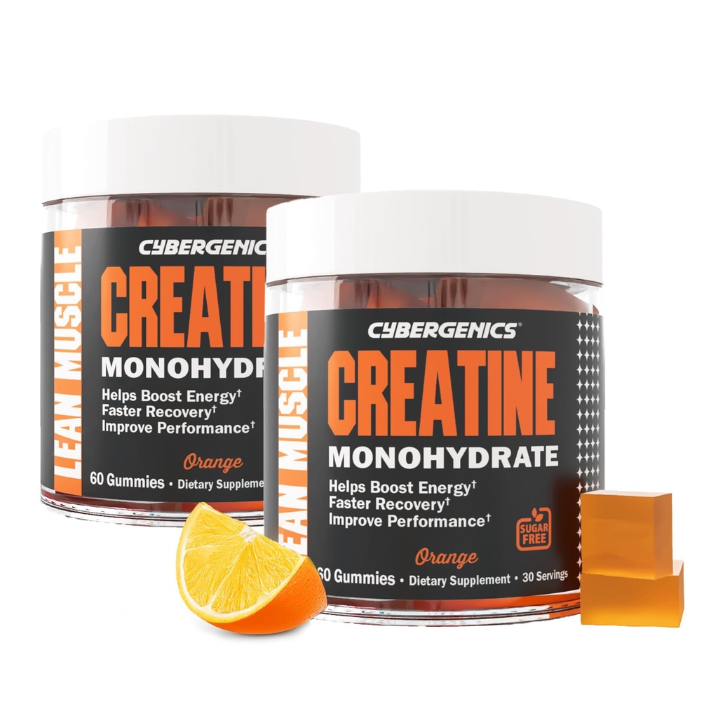 Creatine Monohydrate Gummies, Pure Creatine, Supports Muscle Recovery, Improve Performance and Strength, Gluten Free, 60 Servings, Orange Flavor