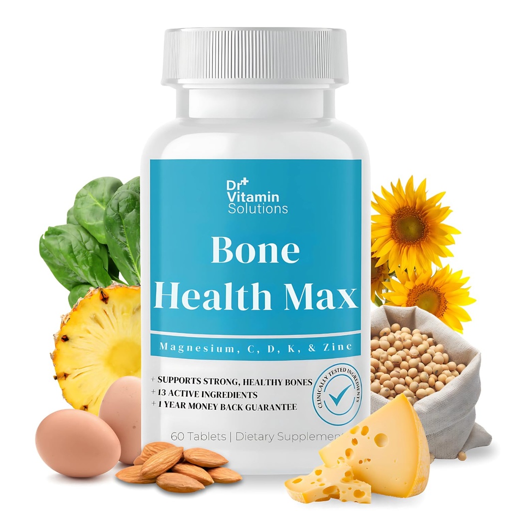 DR VITAMIN LØSNING Knoglesundhed Max - Avanceret Calcium & Magnesium tillæg med vitamin D3, Bromelain & Ipriflavon - 60 tabletter til stærkere ben & fælles støtte