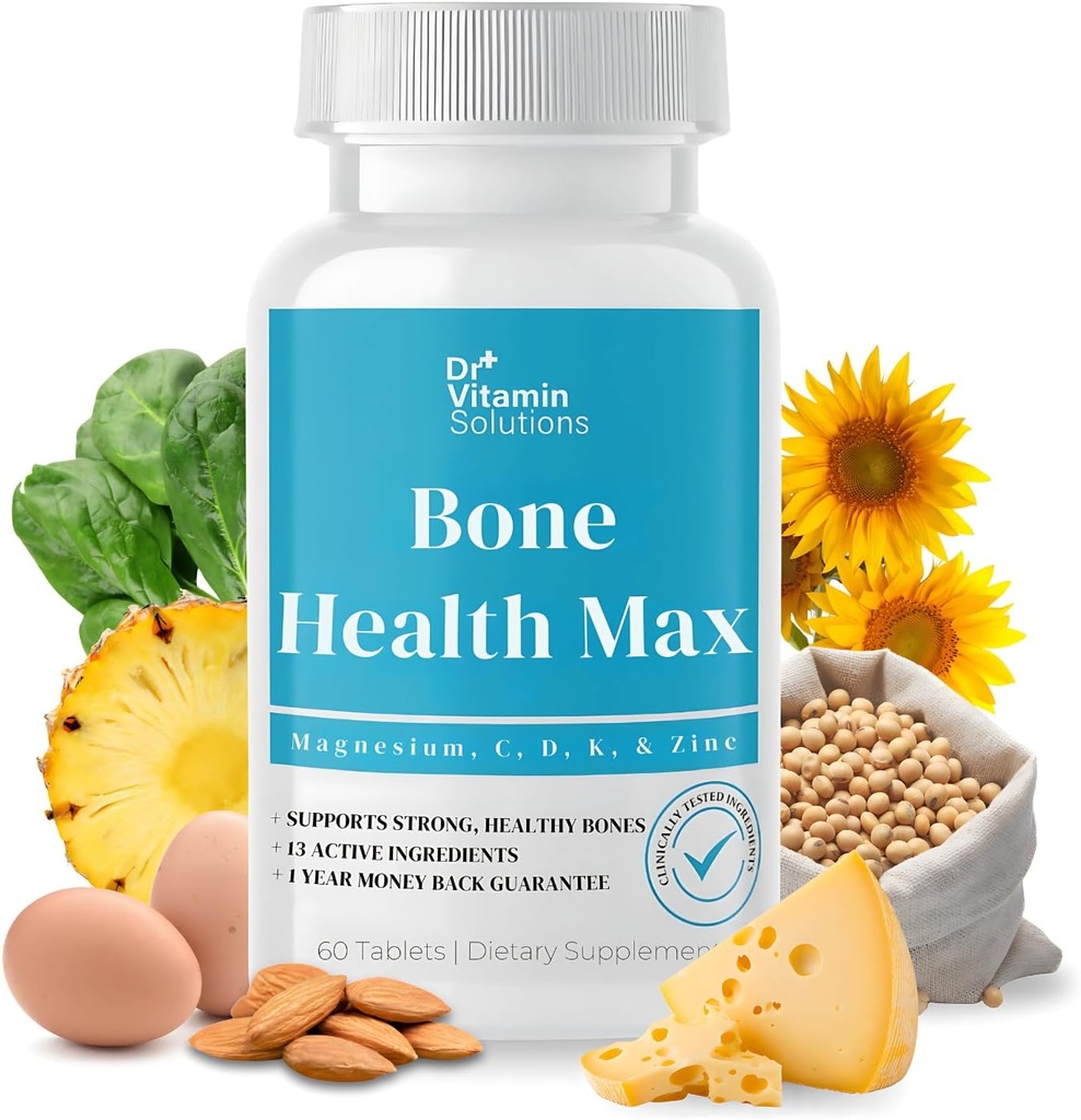 DR VITAMIN LØSNING Knoglesundhed Max - Avanceret Calcium & Magnesium tillæg med vitamin D3, Bromelain & Ipriflavon - 60 tabletter til stærkere ben & fælles støtte