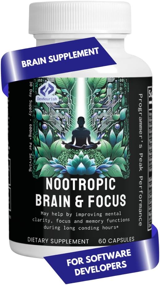 Nootrop Brain Supplements for Memory & Focus med GABA, Green Tea Extract, Bacopa monnieri, DMAE, Phosphatidylserine Dex124; Understøtter Mental Clarity & Cognitive Function Dex124; Vitamin B6 - 60 Kapsler