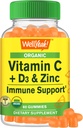 WellYe Organic Vitamin C + D3 + Zink Gummies - Immun Boosting, Antioxidant- Rich, og Knoglesundhed Support, USDA Organic, Vegan, og Non- GMO - Gluten- Free, Nut- Free Gummy - 60 Greve