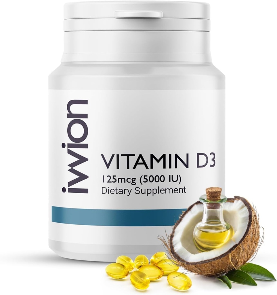 Certificeret Preservative- Free Vitamin D3 5000 IE Softgels Kapsler - Gluten Free, Non- GMO - D-vitamin supplement støtte til sunde knogler muskel og immunsystem, Lavet i UK, 365 Count (1 års levering)