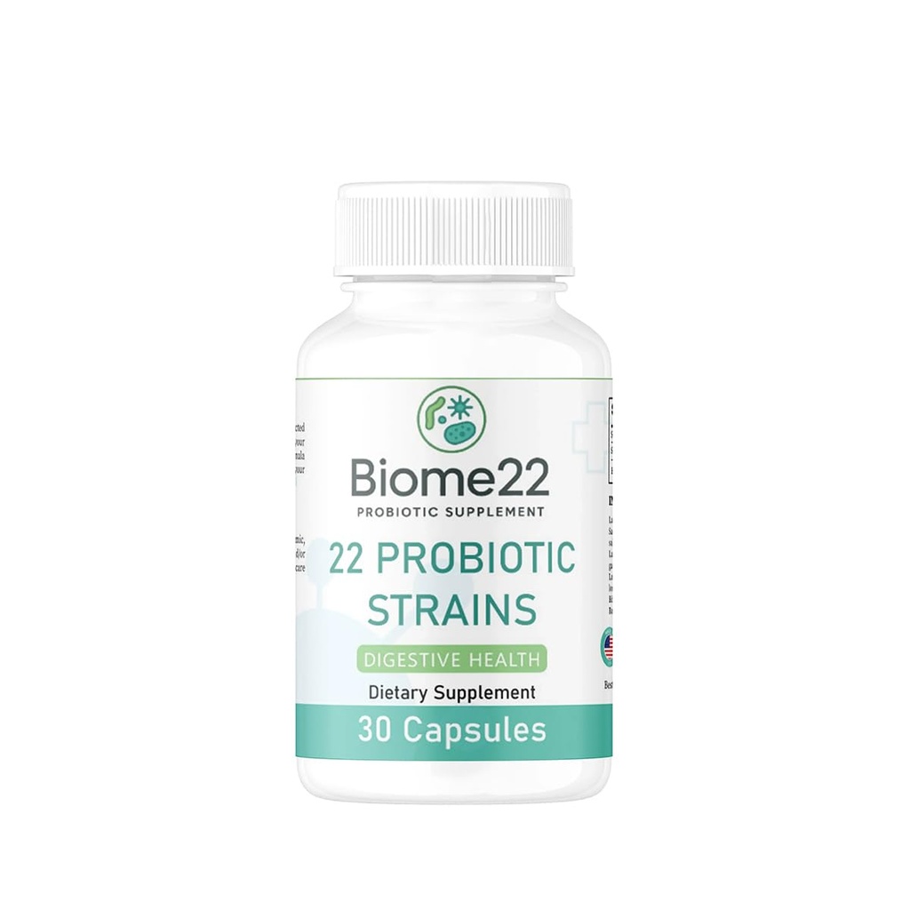Biome22 Probiotic Supplement - Multi-Strain Capsules with 22 Diverse Strains and Prebiotic Fiber - Shelf-Stable, Delayed-Release Formula for Men and Women