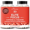 Eu Natural Elite Caffeine Pills with L-Theanine - 100mg Caffeine + 200mg L-Theanine - Jitter-Free Focused Energy & Clean Nootropic Stack - 240 Soft Capsules