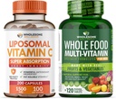 Grossome Wellness Liposomal C-vitamin kapsler (200 piller 1500mg buffered) Høj Absorption + Food Multivitamin til mænd - naturlige Multi Vitamin, mineral, Økologiske Ekstrakter Bundle