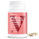 Iron Supplements for Women Mænd, Vegan Iron Bisglycinate 30mg Plus Vitamin C, B12, Folinsyre - Iron Pills for Anæmi, Health Blood & Energy Support - Tænde, Høj Absorption, Non- GMO - 90 Kapsler