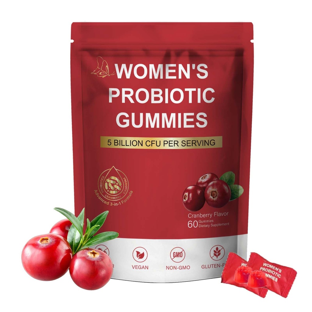 Probiotics for Women with Cranberry Extract - Daily Gummy Supplement for Feminine Balance, Digestive & Immune Support - 60 Gummies (1)