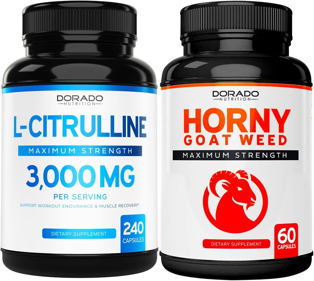 L Citrullin (240 kapsler) L Arginin & nitrogenoxid til Stamina, Endurance & Performance for Workouts og Horny Geat Weed (60 kapsler) Premium Hornyweed & Icariin Epimedium - Vegan & USA Made